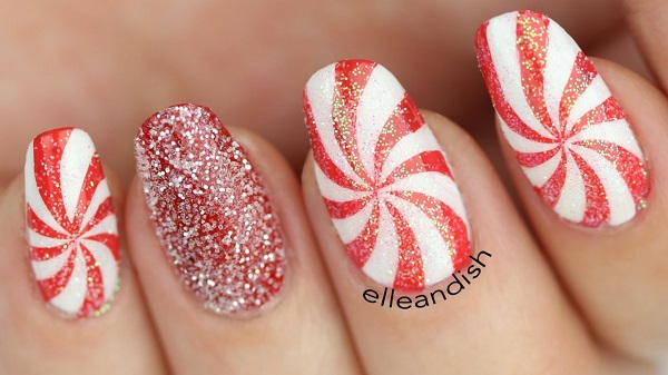 peppermint swirls winter nail idea and Christmas holiday nails