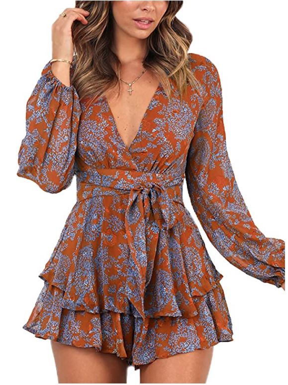 Relipop Floral Romper for Women with Long Sleeves