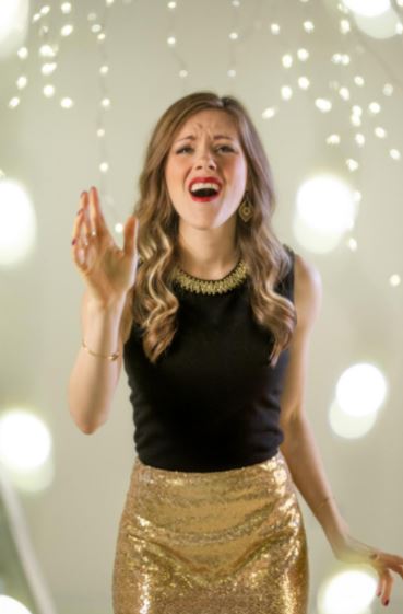 Christmas outfit idea with gold sequin skirt and black top