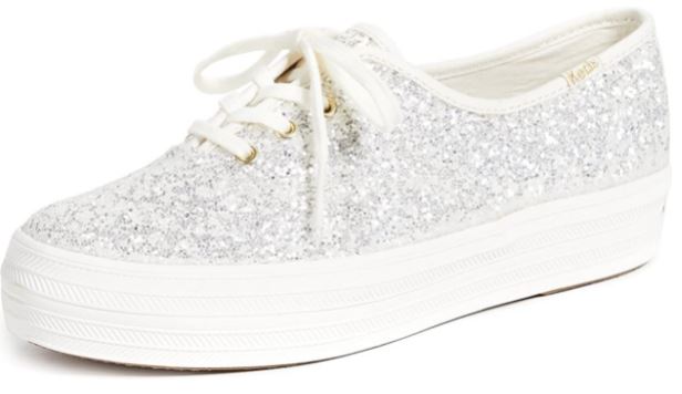 Ked Kate Spade glitter platform sneakers with laces for weddings
