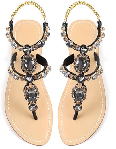 best black bridal sandals with rhinestones