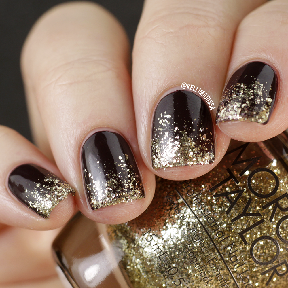 black and gold sparkly New Year's Eve Nails