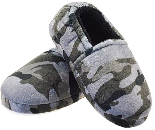 LA PLAGE Little/Big Kids Boys Camouflage Grey Slippers with Cozy Warm Memory Foam Indoor Outdoor Slip-on Durable House Shoes