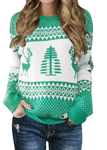 cute green and white Christmas sweater