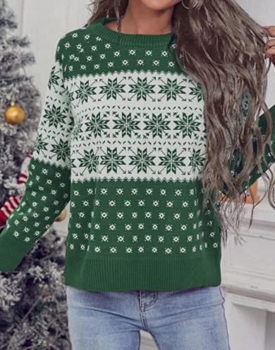 cute green and white snowflake Christmas sweater