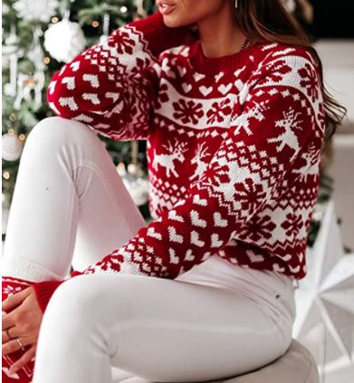 cute Anna-Kaci Women's Christmas Sweater Long Sleeve Reindeer and snowflakes sweater