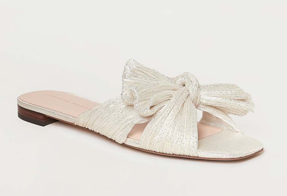 gold bridal sandals for beach wedding with bow