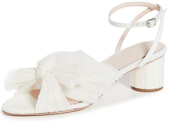 low heel white sandals with bow for weddings