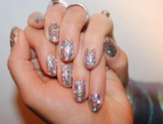 silver sparkly New Year's Eve Nails