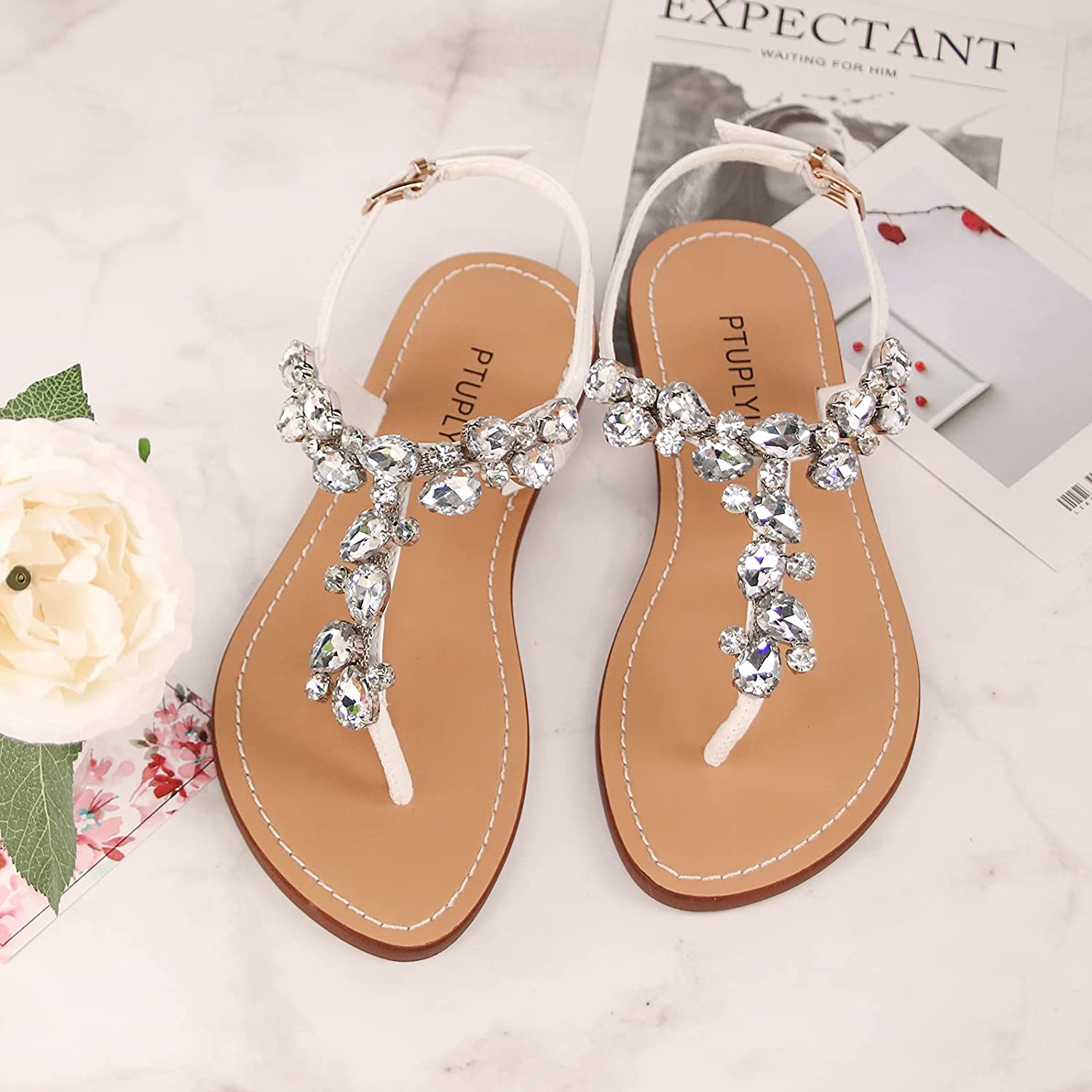 women's rhinestone flat crystal sandals