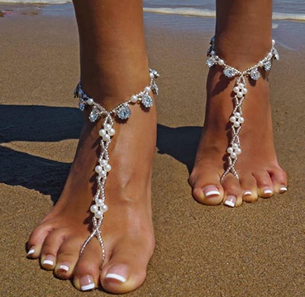 Bellady blue and white beaded wedding barefoot sandals