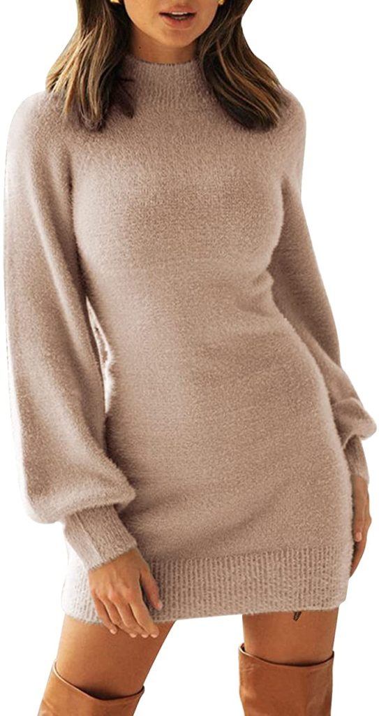 EXLURA Cute Sweater Dress on Amazon in Brown and Apricot