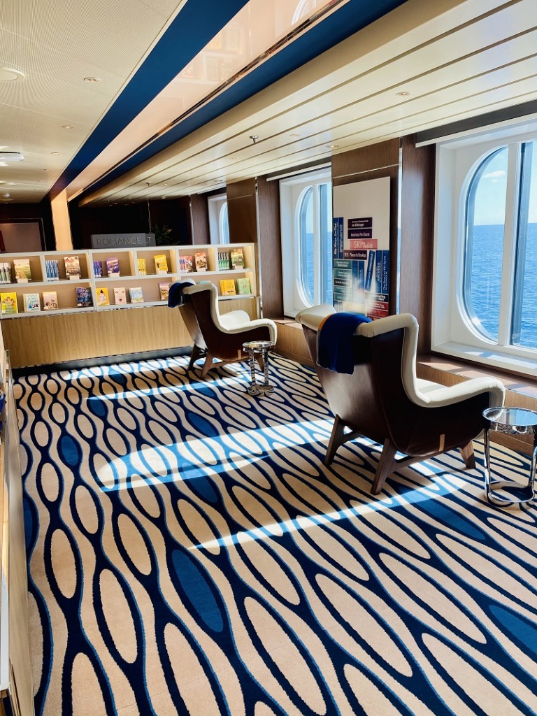 Holland America Rotterdam Ship Library and sitting area on Deck 2