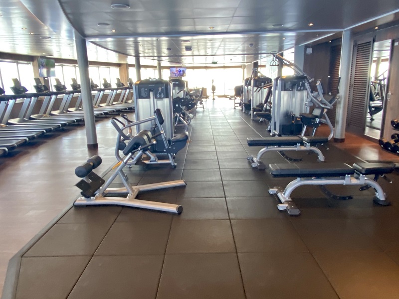 Holland America Rotterdam Ship Workout room with treadmills and weight machines and ellipticals