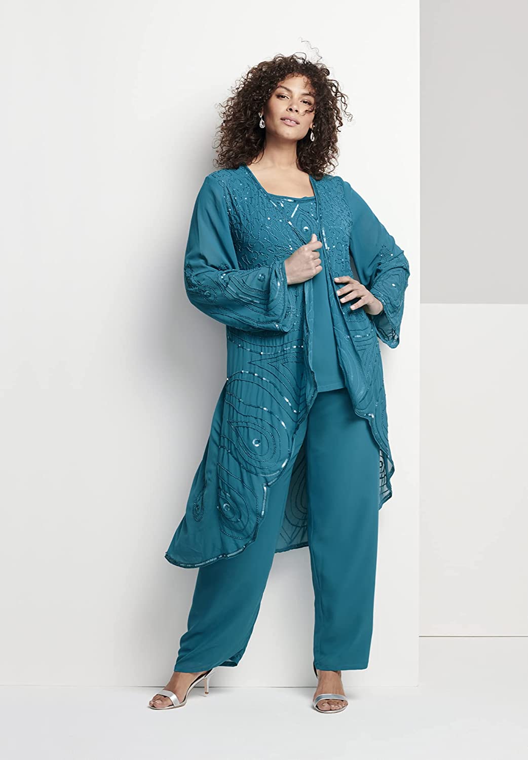 Roamans plus size beaded teal mother of the bride pants suit