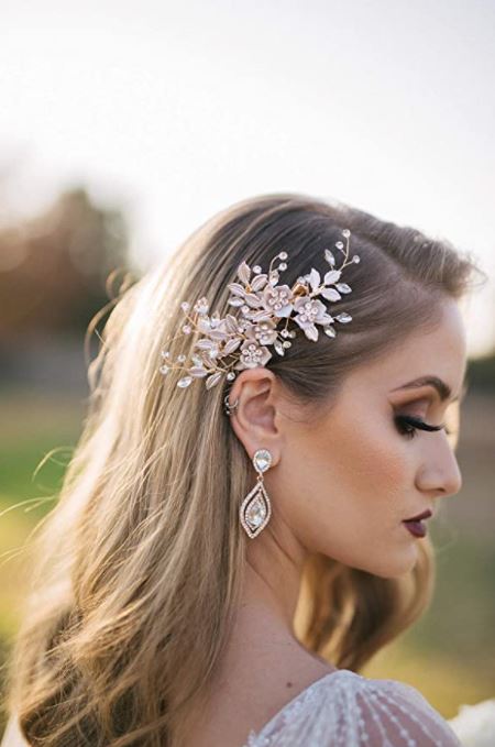 SWEETV bridal hair clip in light rose gold