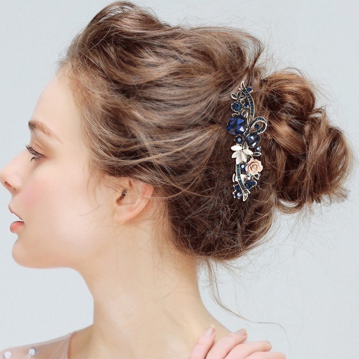blue floral bridal wedding hair clips