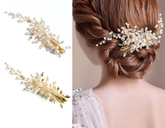 boho wedding pearl rhinestone hair clips by Sppry