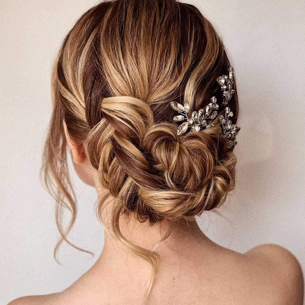 bridal crystal hair pin and hair accessory for braided bun hair