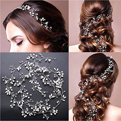 bridal hair vine with crystals and pearls for hair down and braids