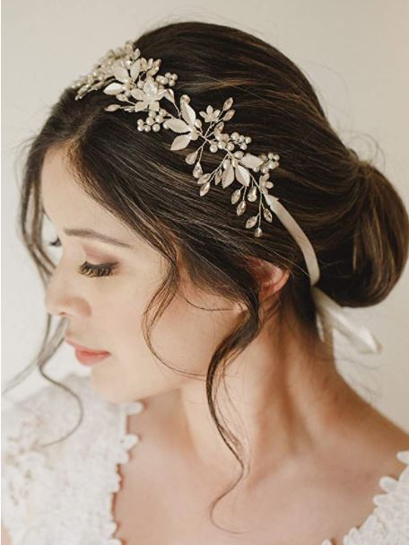 cheap rhinestone bridal wedding headband with flowers and pearls