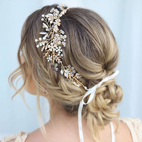 cheap gold bridal headband with crystals and pearls