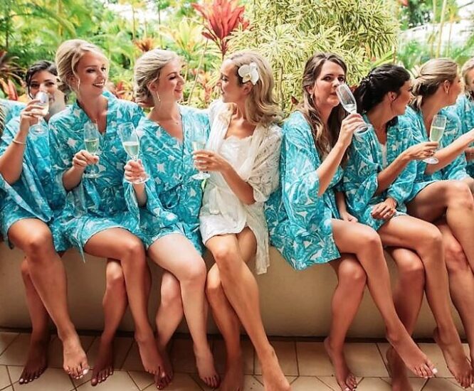 Cute Bridal Party Blue Tropical Robes for Getting Ready and Bachelorette Parties