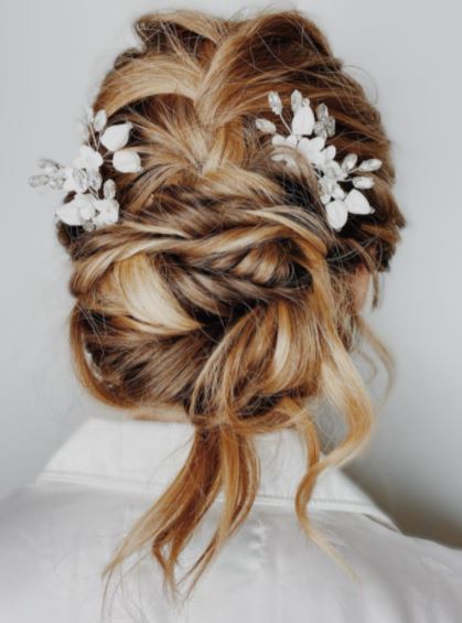 floral rose gold wedding hair accessory for braids
