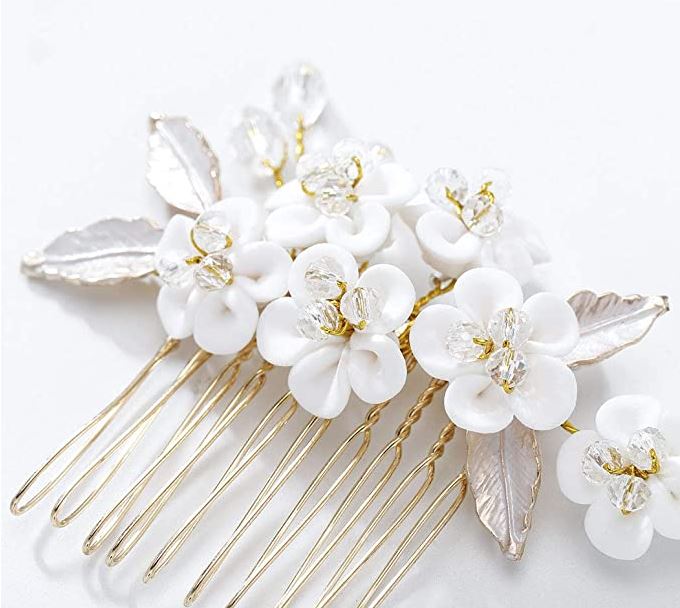 gold Jakawin Bride Wedding Hair Comb Flower Bridal Hair Accessories Leaf Hair Piece