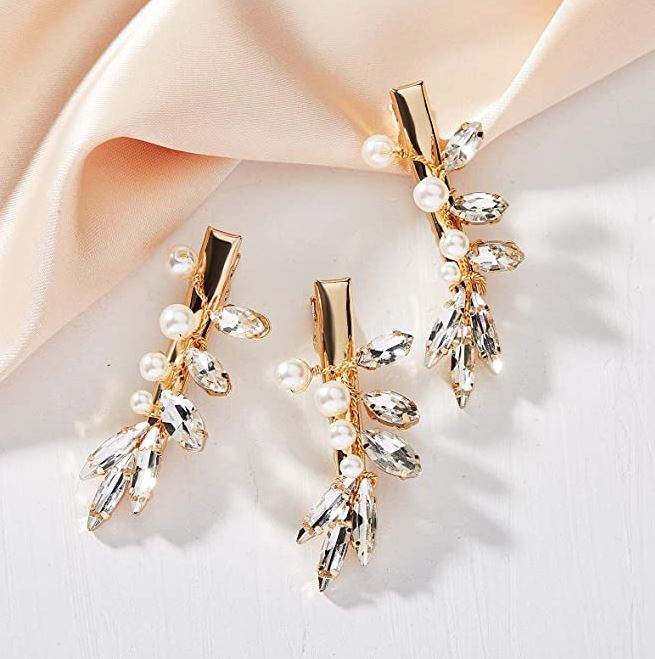 gold wedding hair clips for short hair by AW Bridal