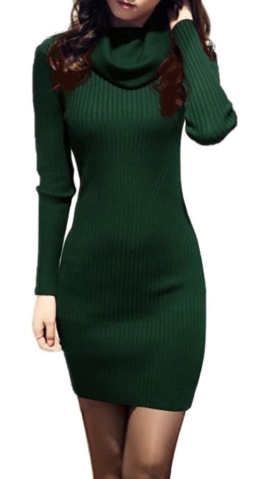 green sweater dress outfit for January with tights