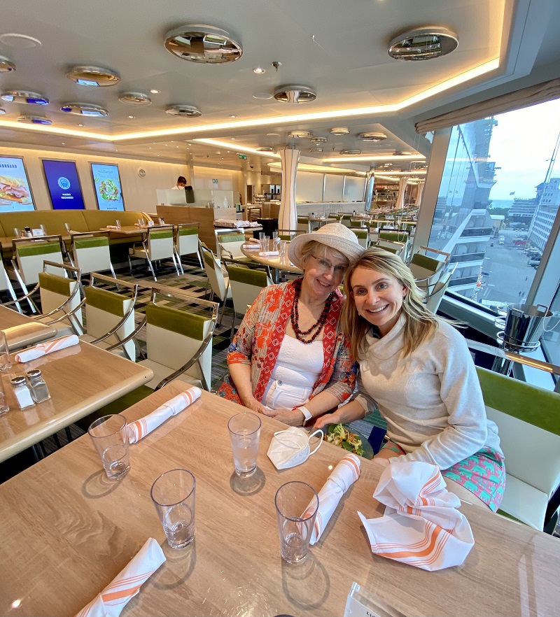 mother and daughter at Holland America Lido market on Rotterdam Ship