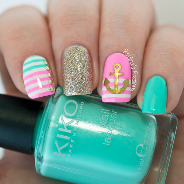 cute pink and green cruise nail designs