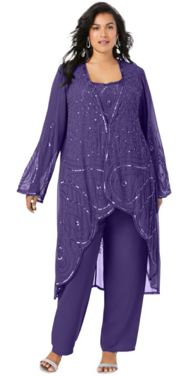 purple plus size beaded sequin mother of the bride pants suit