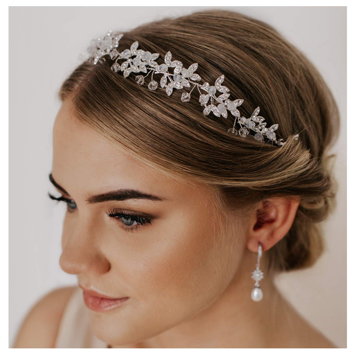 silver rhinestone bridal headband with crystal