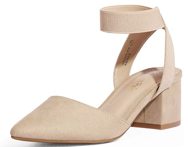 Dream Pairs suede tan/nude heels with block heel for plus size
