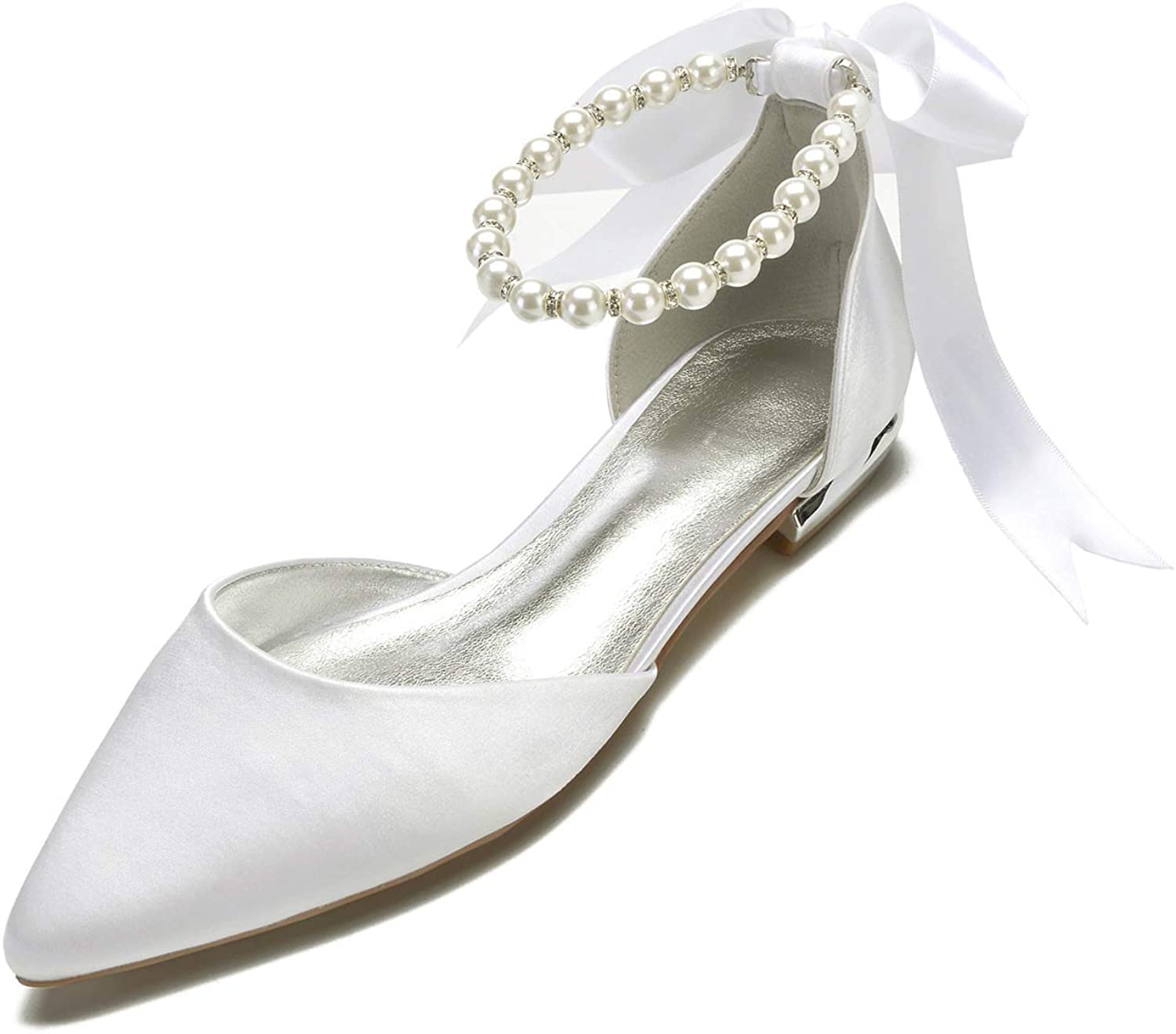 Most Comfortable Bridal Shoes for Outdoor Wedding: LLBubble Satin Pearl Flats
