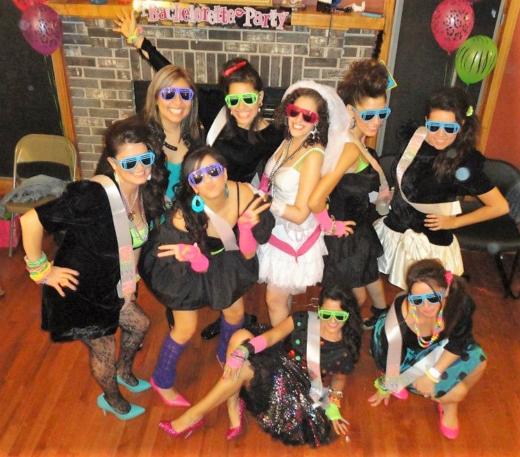 80s Bachelorette Party Outfits in Black and White with Sunglassess