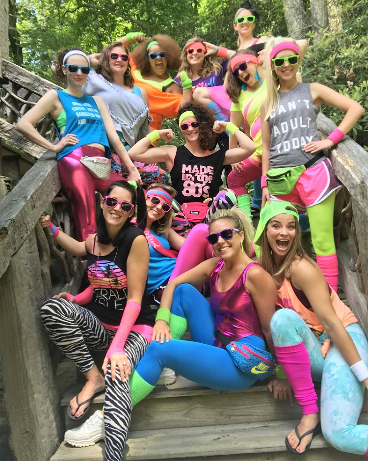 80s Bachelorette Party Outfits with Neon Leggings