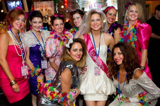 80s Bachelorette Party Outfits with Hot Pink