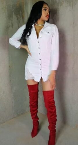 sexy baddie outfit with red boots and white shirt