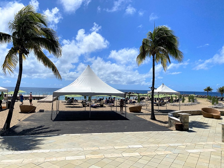 Carambola Beach Club tents and patio in St. Kits