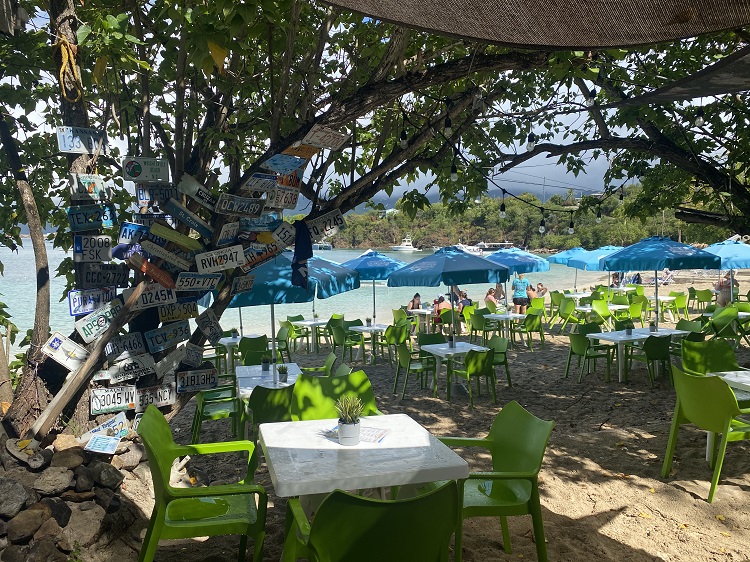 Dingy's Beach Bar table area on Water Island and Honeymoon Beach