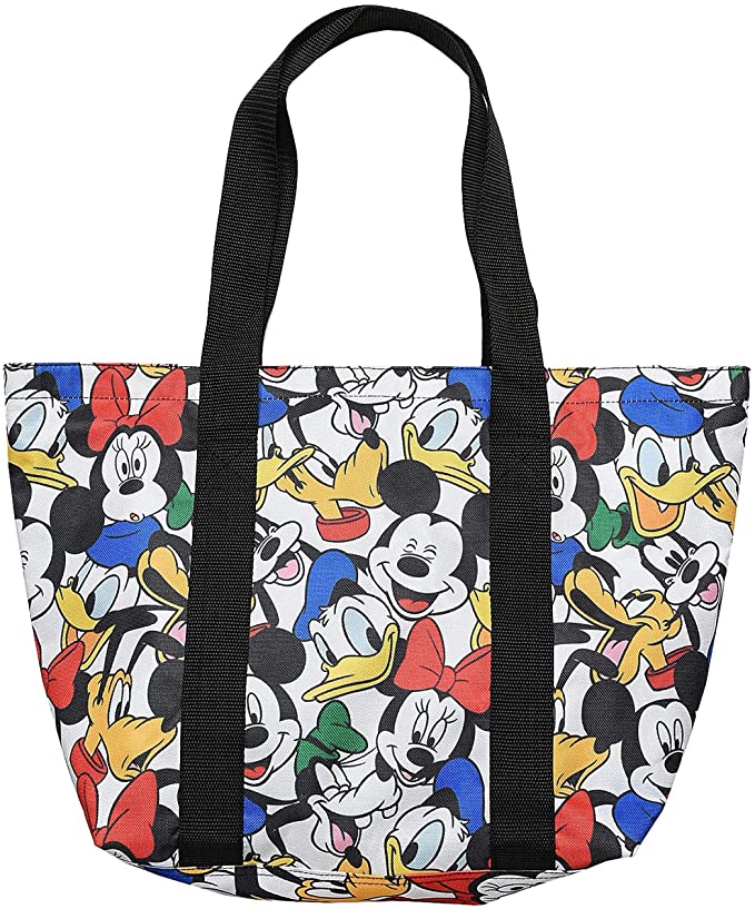 Disney polyester canvas beach bag with Mickey and Minnie and black handle