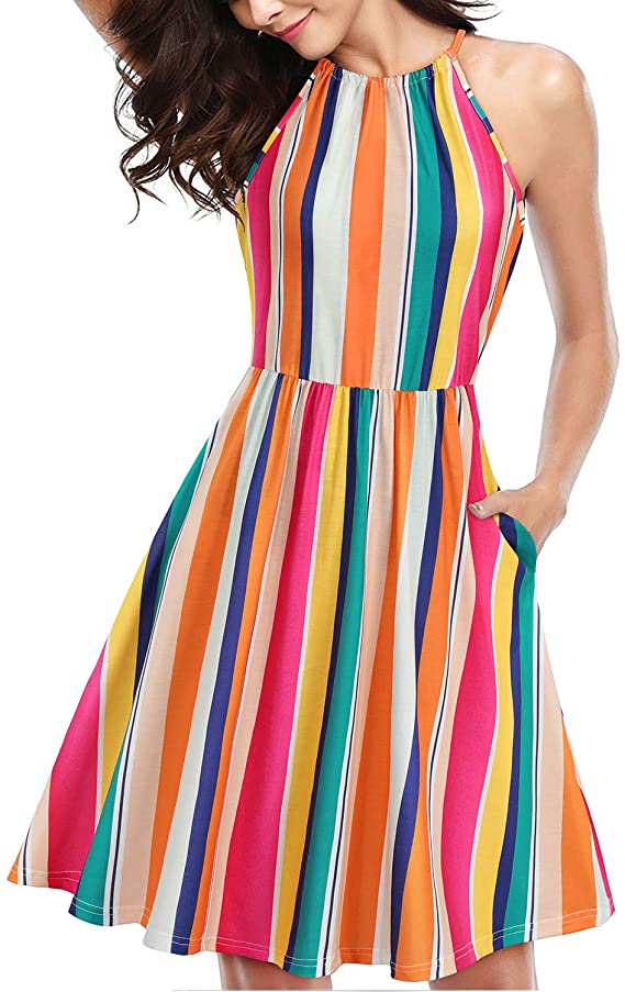 KILIG Halter Striped Summer Dress with Pockets