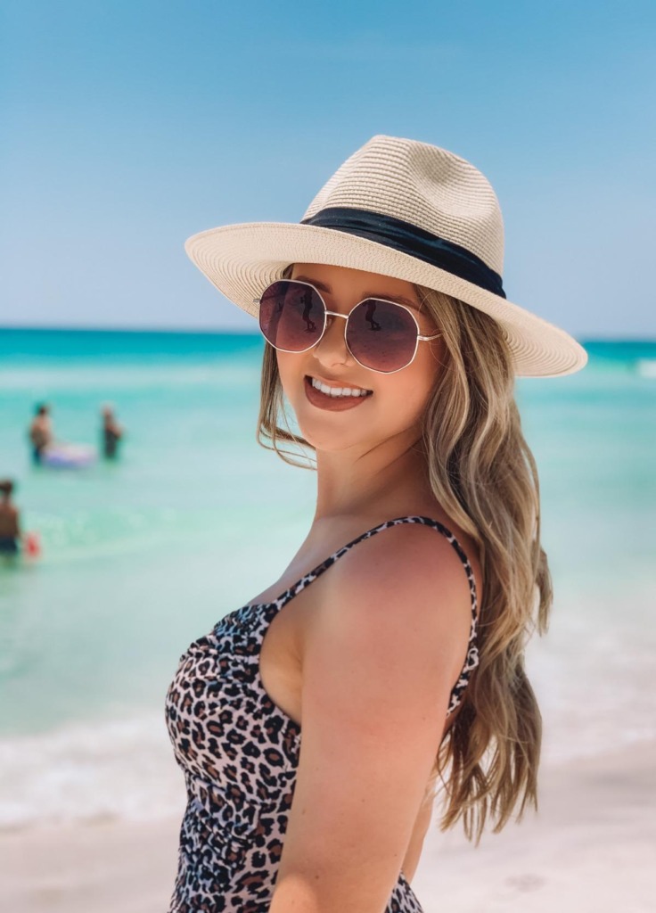 Lanzom fedora hat for summer with leopard print swimsuit