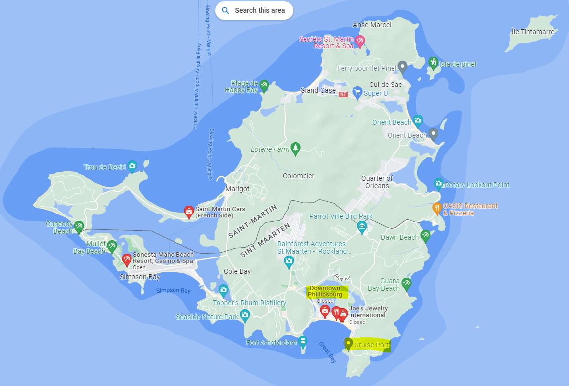 St. Maarten Cruise Port and Island Map
