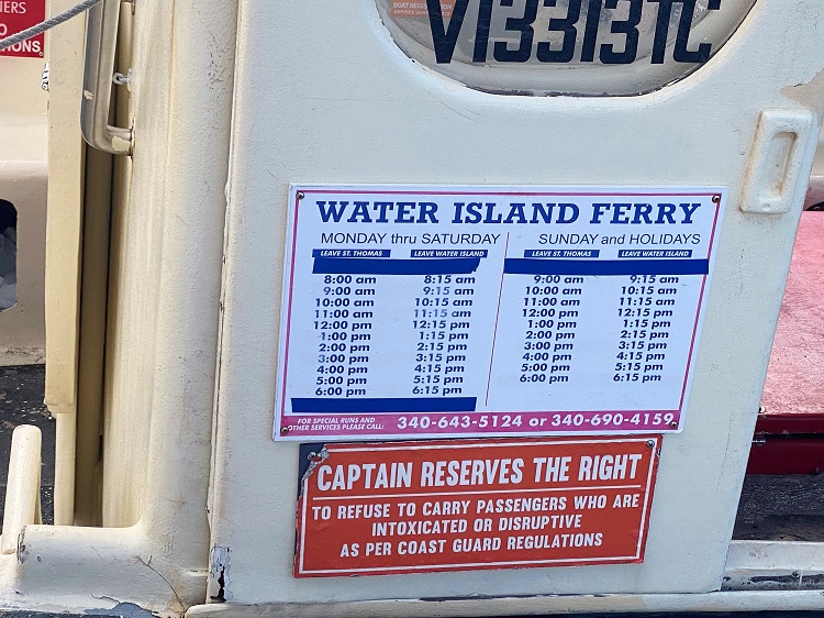 Water Island Water Ferry Departure times from St. Thomas