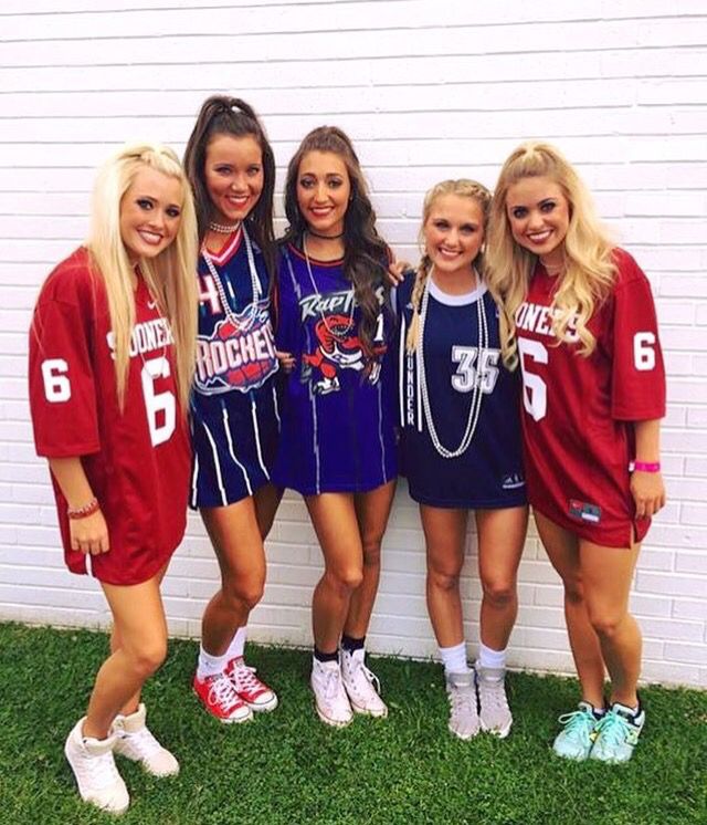 college student girls dressed up as athletes