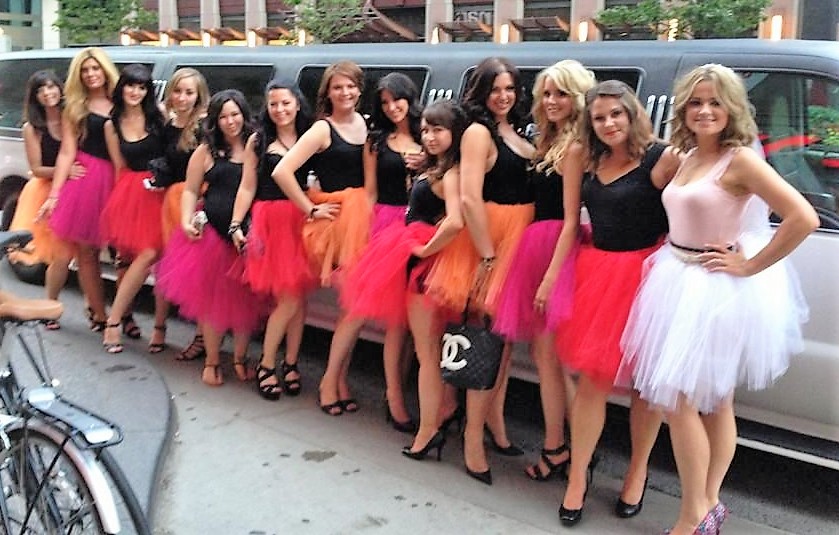 Bachelorette Party Tutu Outfits with Pink, Orange, and Red
